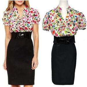 Alyx Limited Bloused Sheath Dress Floral Belted Office Academia Twofer Size 10